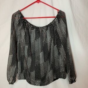 WHBM off shoulder blouse sizeL semi sheer lined elastic neckline/cuffs